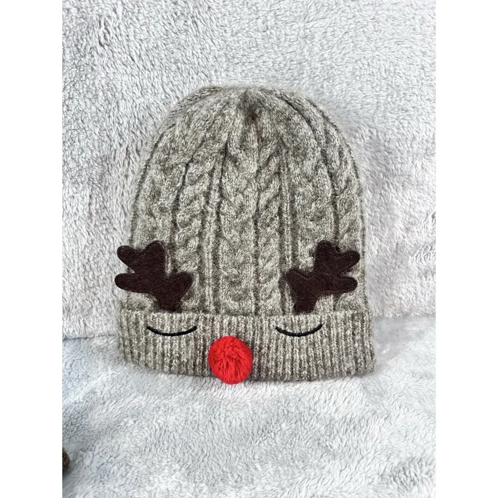 Barnes & Noble REINDEER Fleece Lined Children's  Hat And Mittens Set One Size